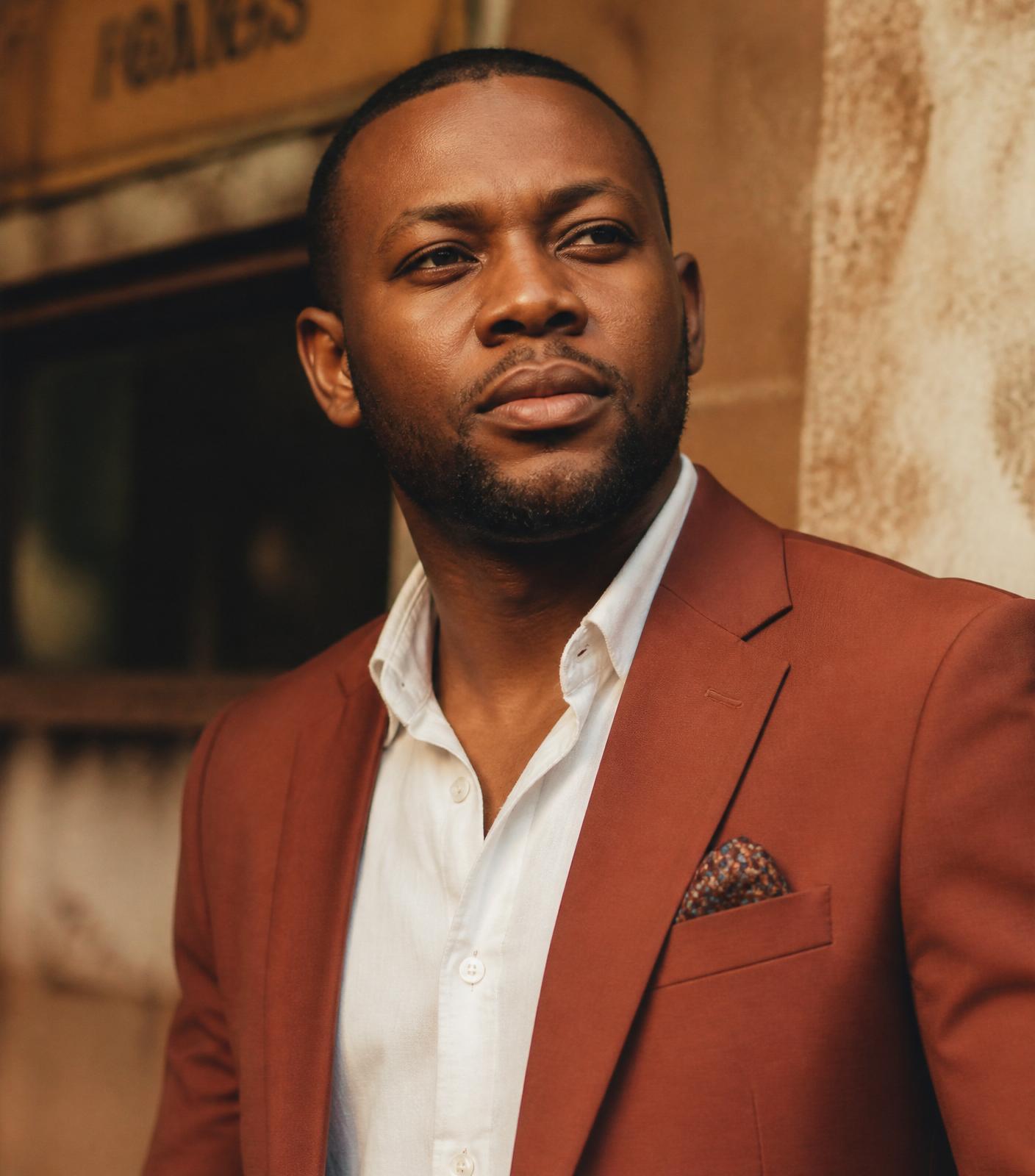 Un chef d'entreprise congolais, regard tourné vers l'horizon.